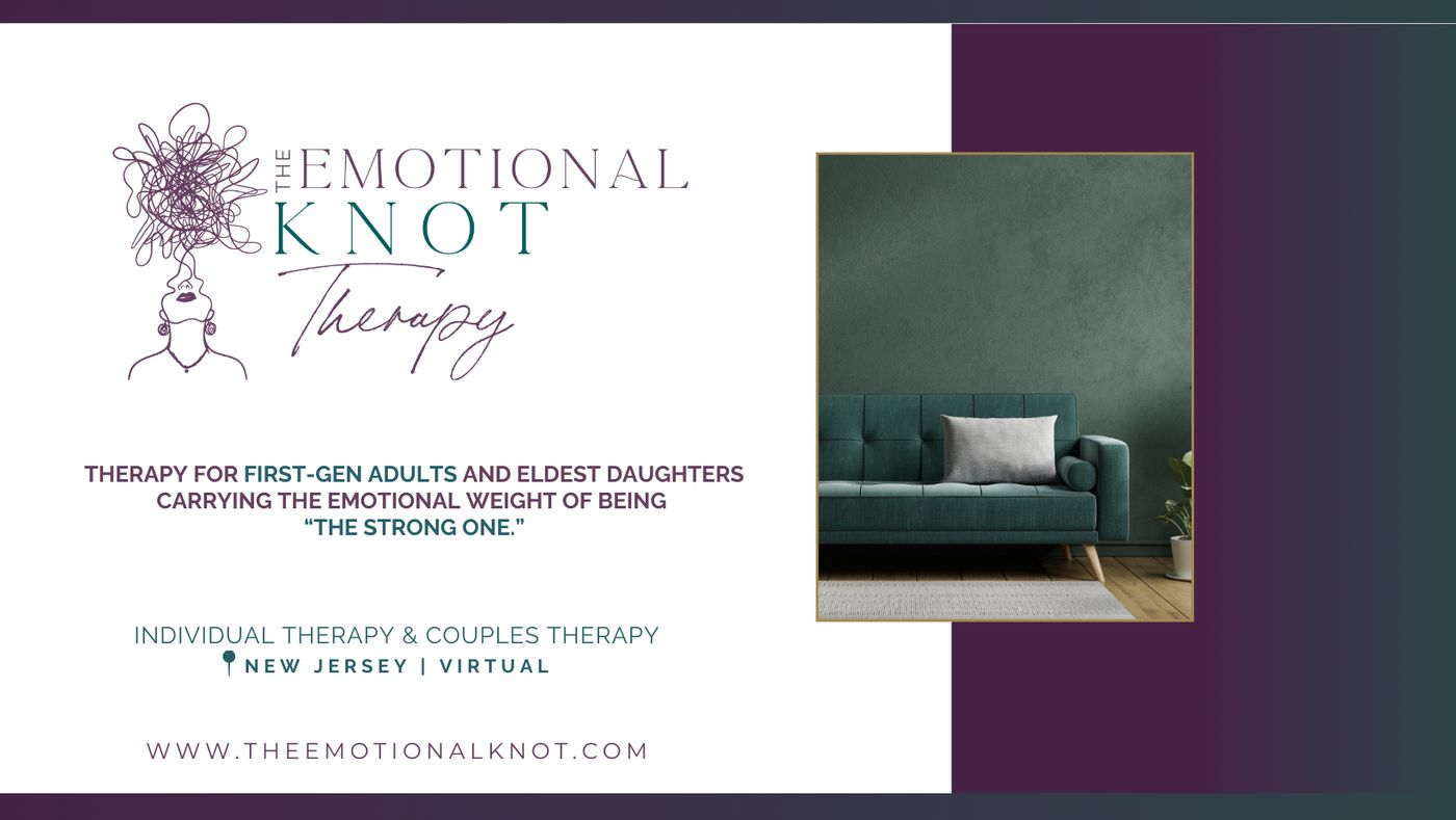 The Emotional Knot Facebook banner: therapy for first-gen adults and eldest daughters.